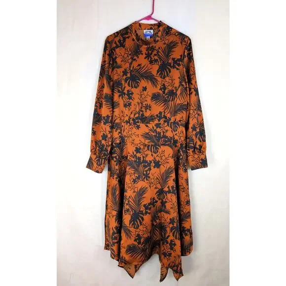 Future Collective Kahlana Barfieild Brown floral satin asymmetrical dress Large - Picture 2 of 9